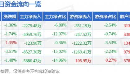 股票行情快报：浙大网新（600797）5月28日主力资金净卖出2279.48万元