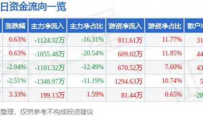 股票行情快报：ST张家界（000430）6月24日主力资金净卖出1124.32万元