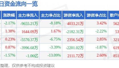 股票行情快报：紫光国微（002049）12月13日主力资金净卖出9655.21万元